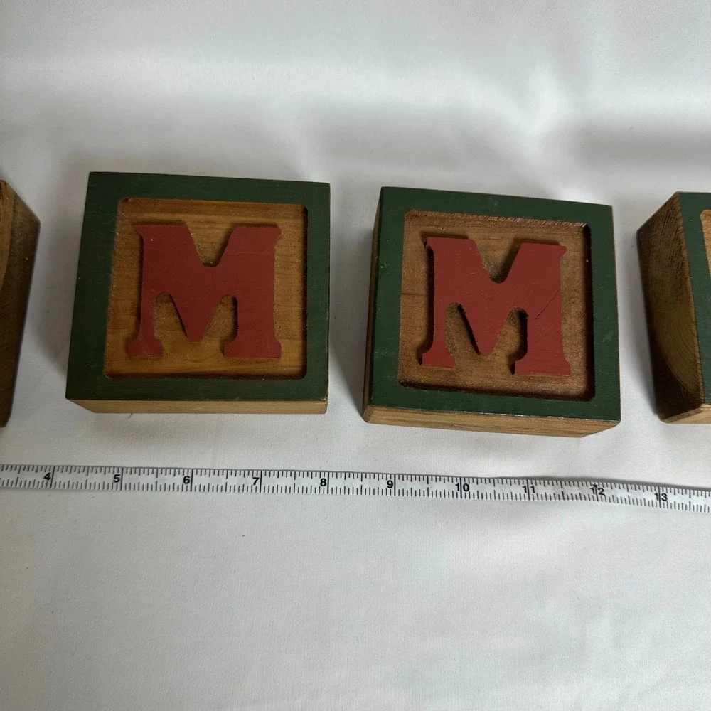 Vintage Wooden Letter Blocks EMMA Name Decor Rustic Nursery Shelf Display